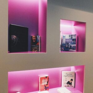 Hotel FourSide Braunschweig Bibliothek Regal pink