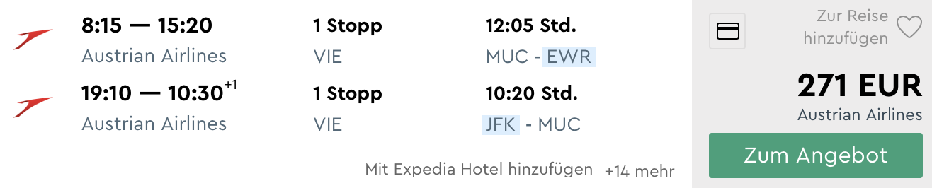 Return München (MUC) - New York (JFK) mit Brussels für 270 Euro
