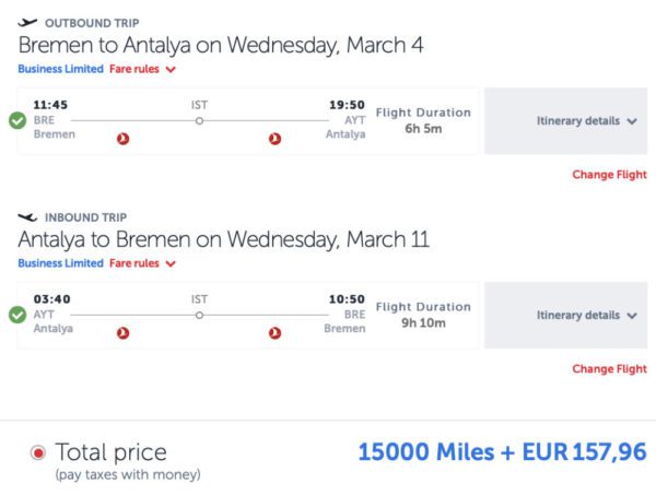 Turkish Airlines 50% Rabatt auf Miles & Smiles Prämienflüge Antalya