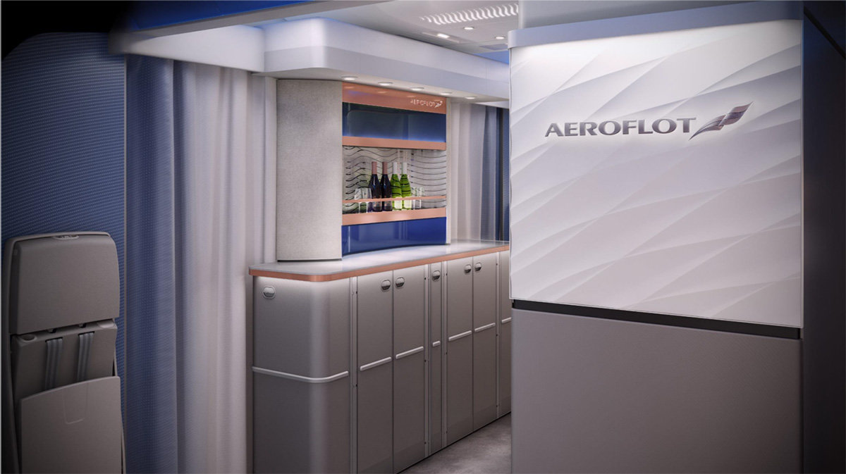 Eingangsbereich der neuen Aeroflot Business Class Airbus A350