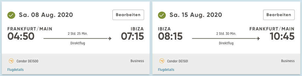 Condor Business Class Flüge von Frankfurt nach Ibiza