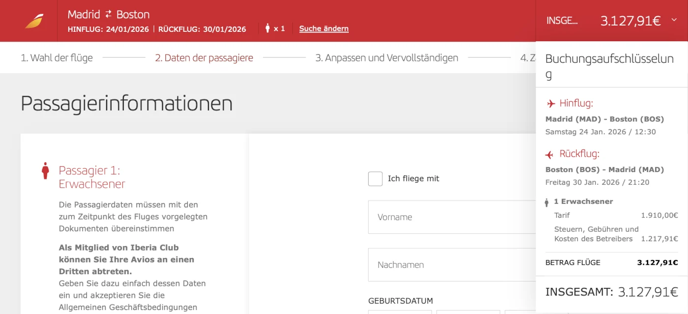 Iberia Business Class Flüge Madrid - Boston