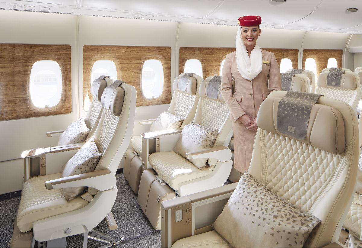 neue Emirates Premium Economy Kabine Airbus A380