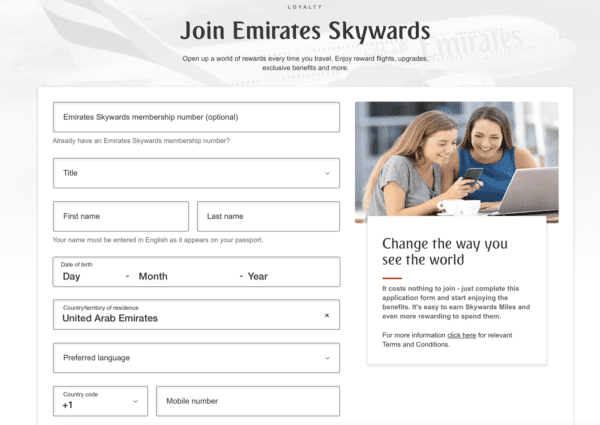 Anmeldung Emirates Skywards