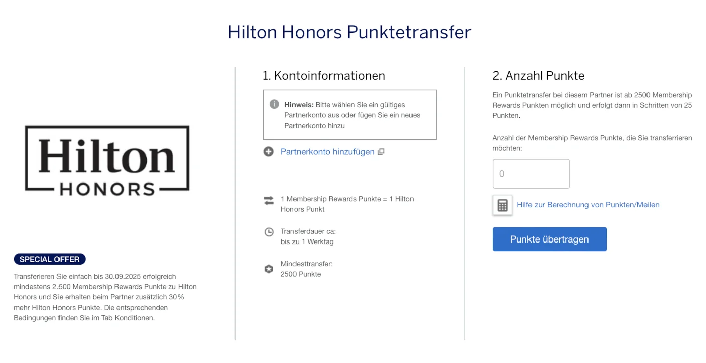 30% Transferbonus von Amex Membership Rewards zu Hilton Honors