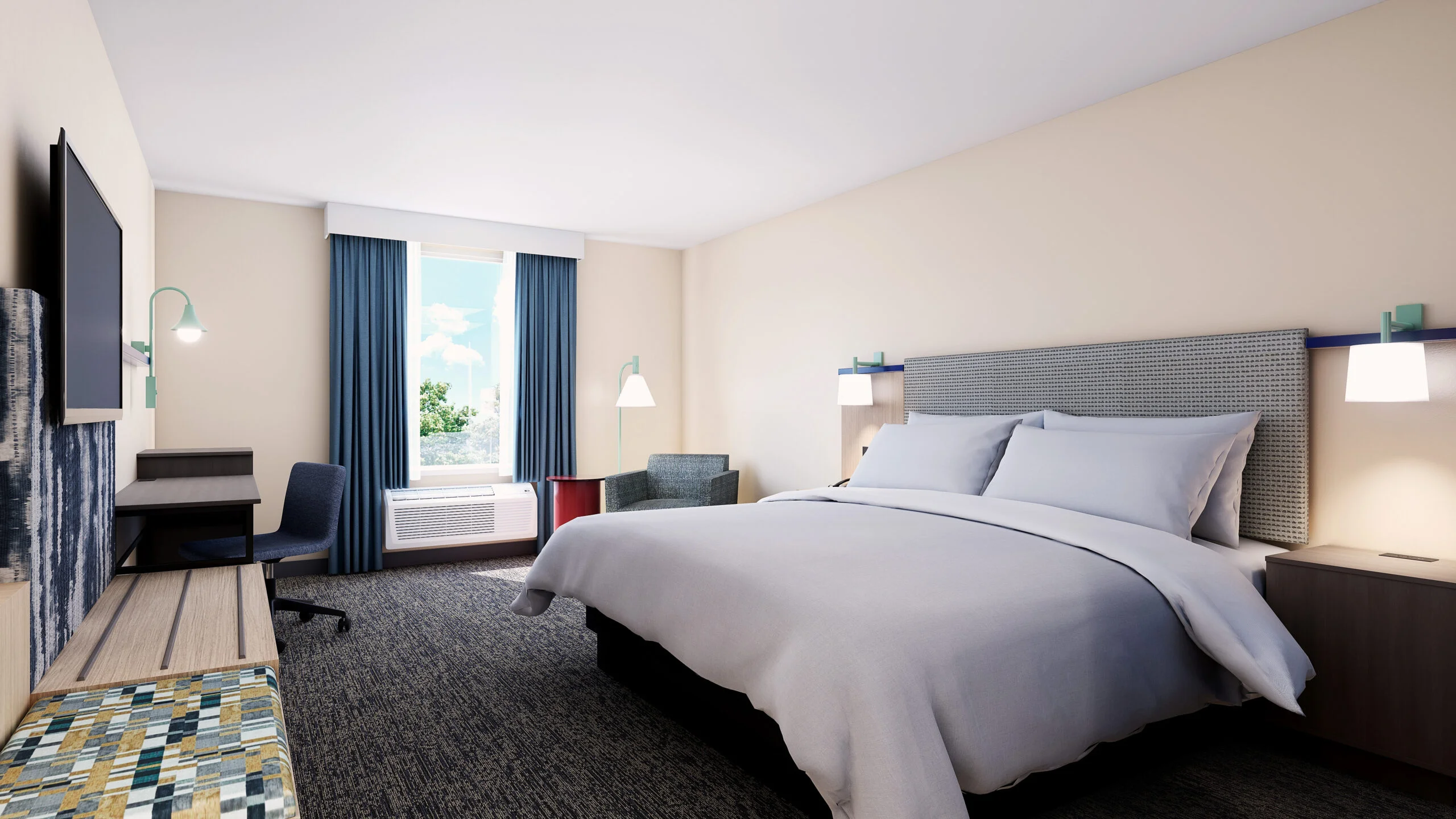 Rendering eines zukünftigen Gästezimmers eines Garner Hotels von IHG Hotels & Resorts