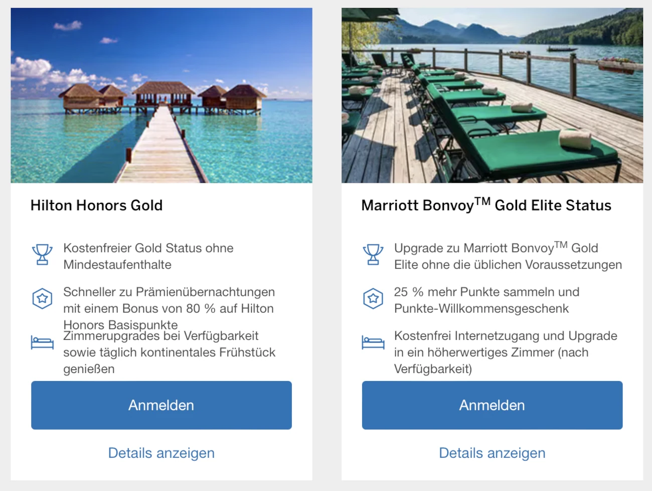 Amex Platinum Hilton und Marriott Gold status beantragen