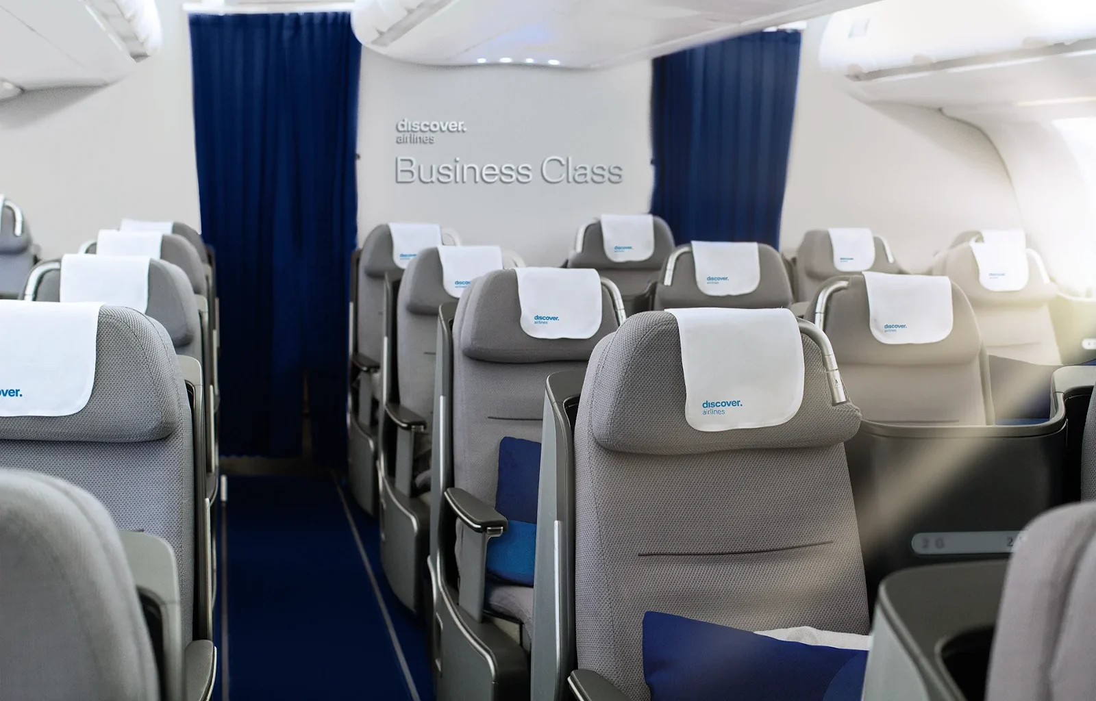 Rendering der Langstrecken Business Class von Discover Airlines