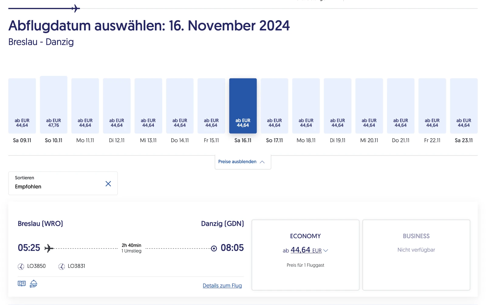 LOT Flüge innerhalb Polens zum Erreichen eines Miles & More Status