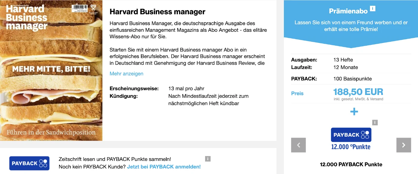 Aboauswahl Harvard Business manager mit Payback Punkte Prämie