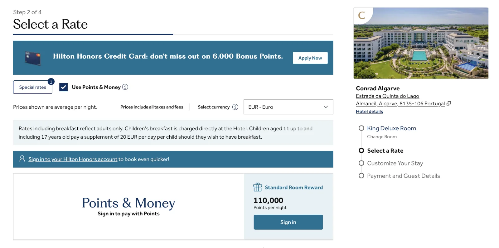 Hilton Honors Punkte für eine Prämiennacht im Conrad Algarve einlösen