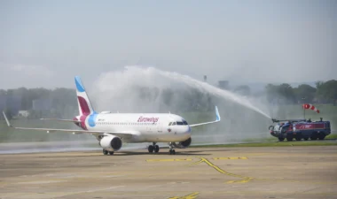 Eurowings Airbus Wasserfontäne Flughafen Hannover