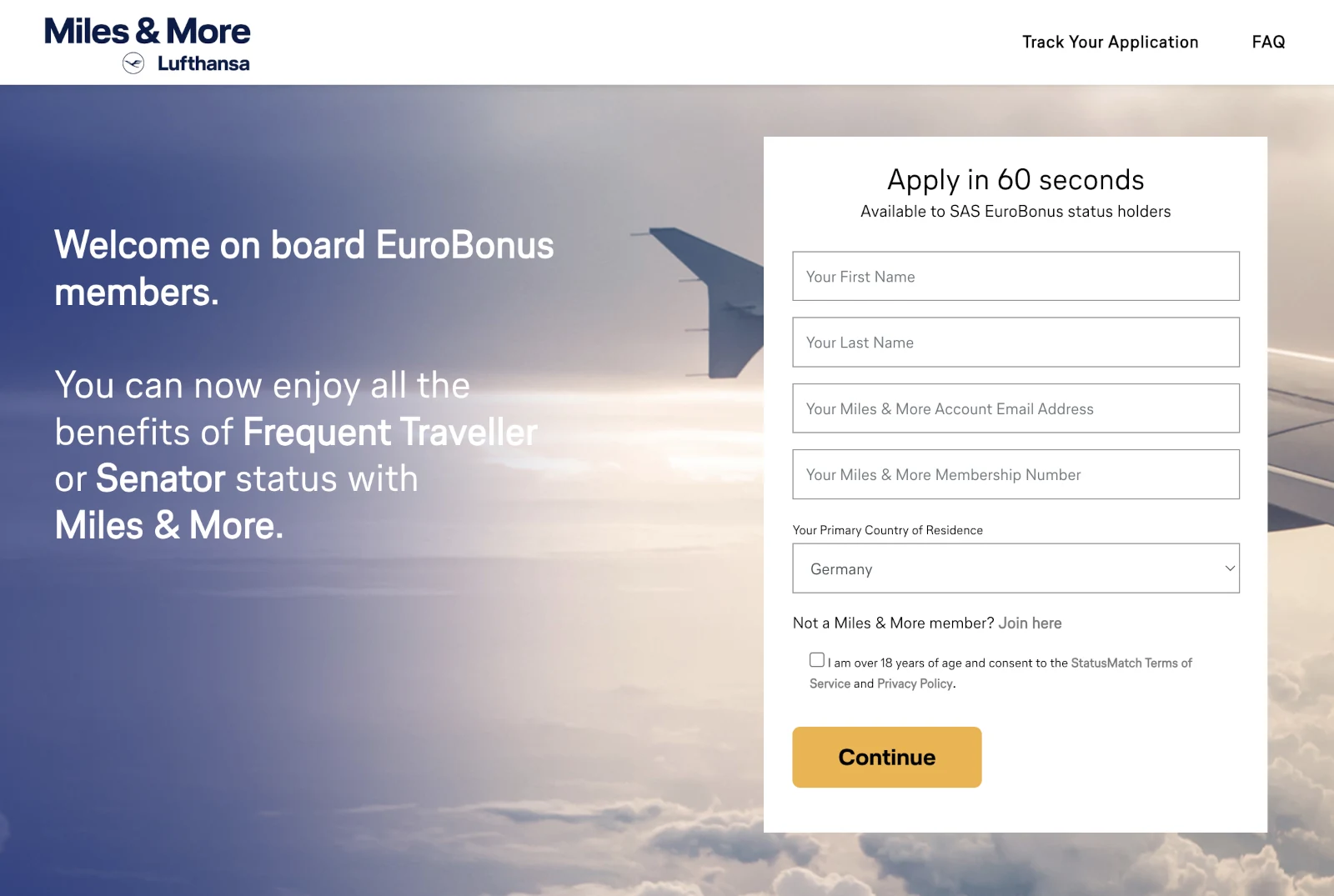 Miles & More Status Match Angebot für SAS EuroBonus Mitglieder