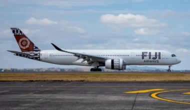 Fiji Airways, A350, Landung am Flughafen von Neuseeland