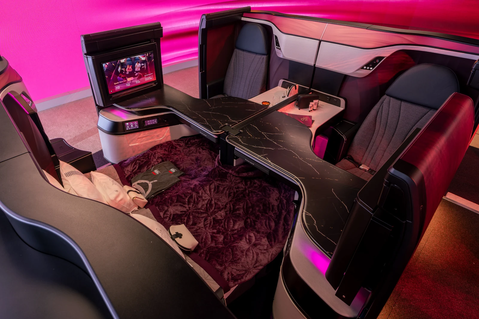 Blick in die neue Qsuite von Qatar Airways