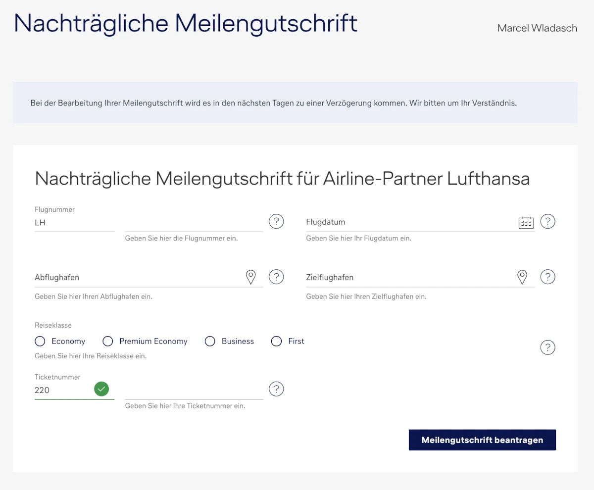 Miles & More Meilen für Flüge mit Partnerairlines nachtragen lassen