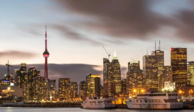 Skyline von Toronto vom Wasser aus gesehen