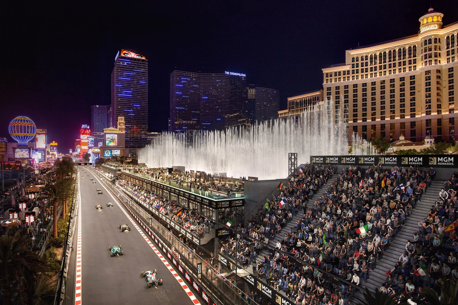 Bellagio Fontäne beim Formel 1 Grand Prix in Las Vegas