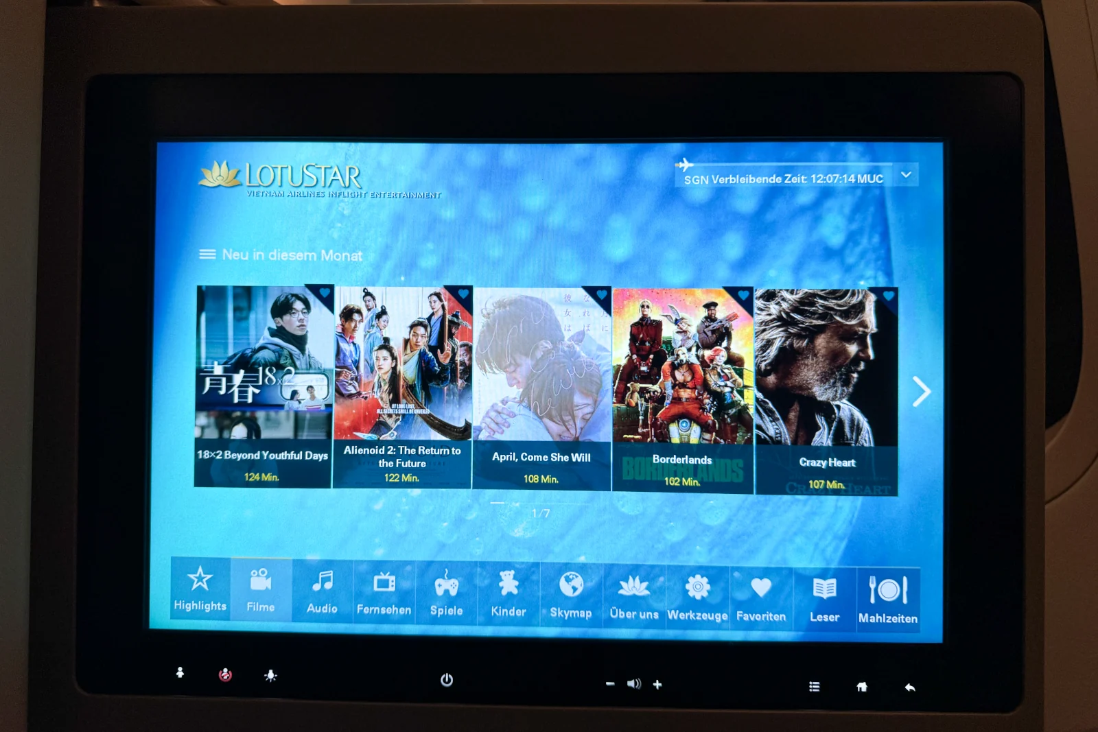 Filmauswahl Vietnam Airlines Inflight-Entertainment