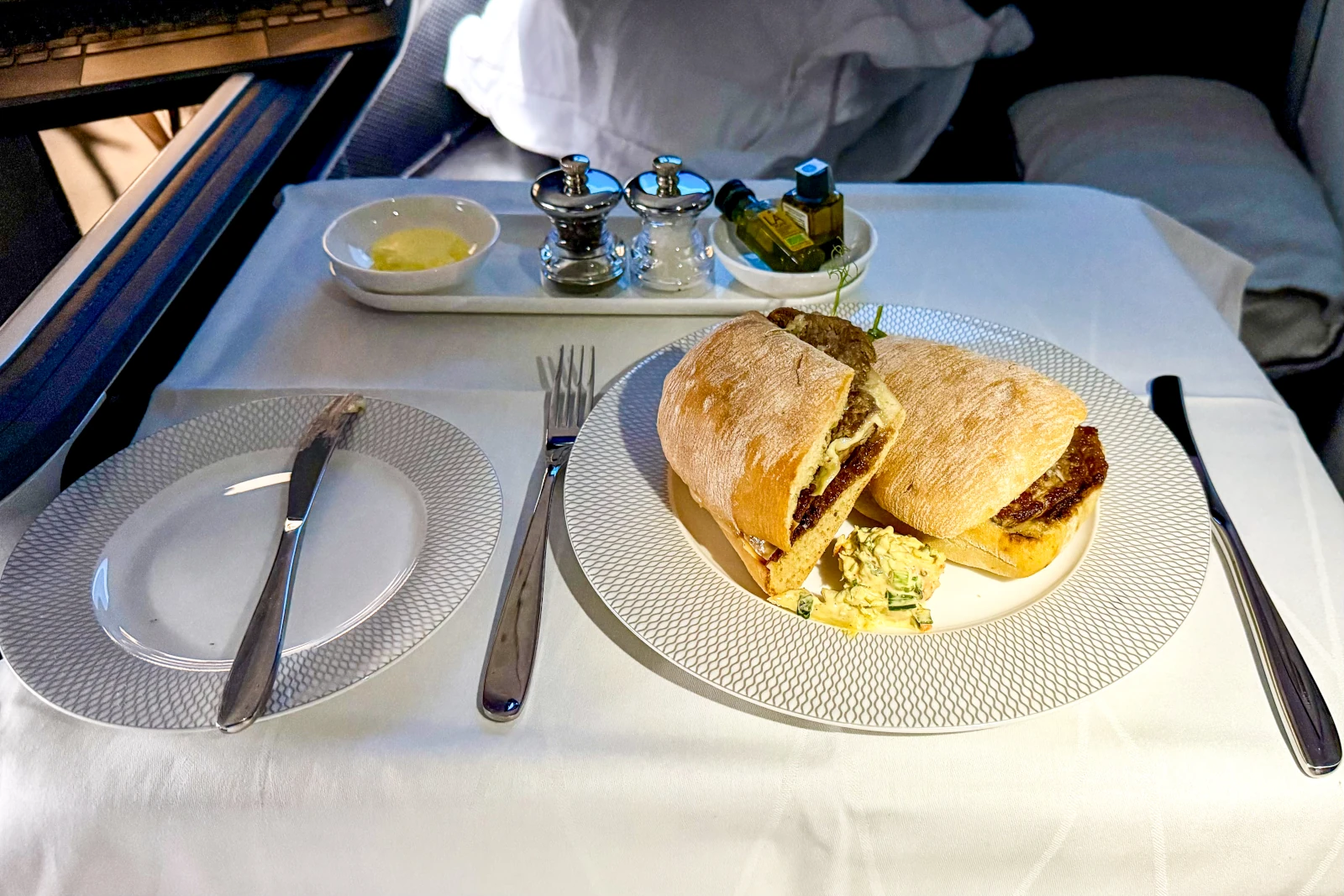Steak Sandwich BA First Class auf dem Flug London - Mexiko-Stadt