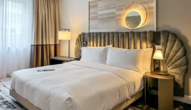 Bett in einem Executive Zimmer im Hilton Heidelberg