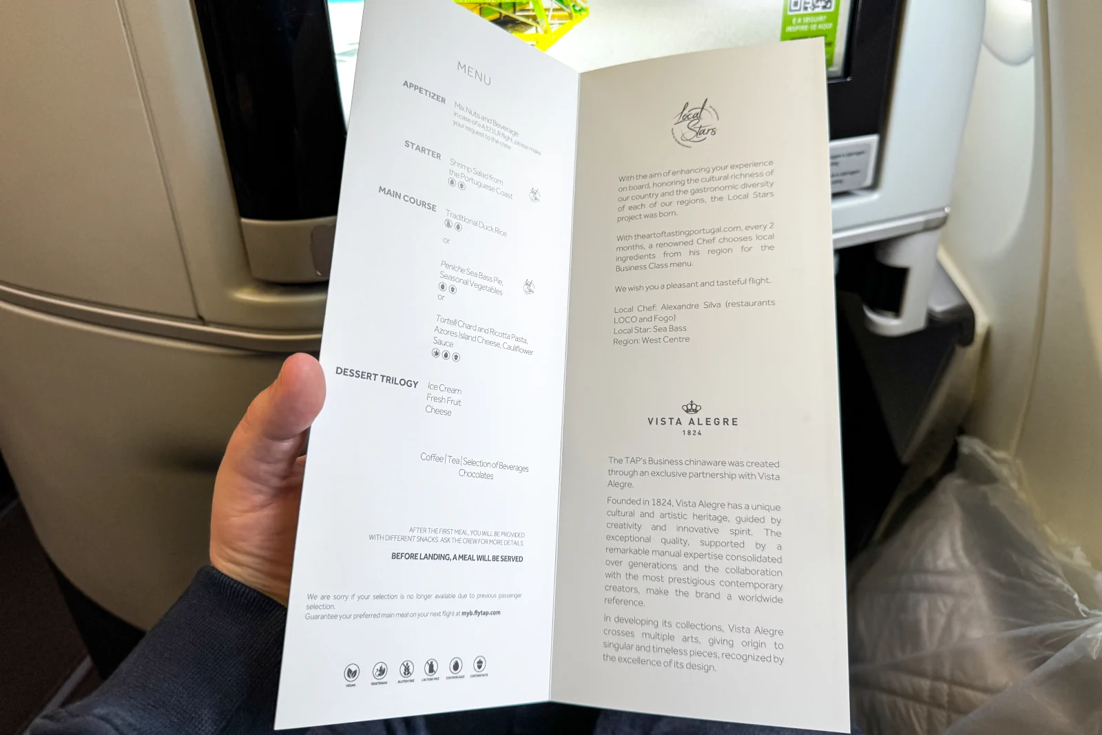 TAP Air Portugal Business Class Menü 