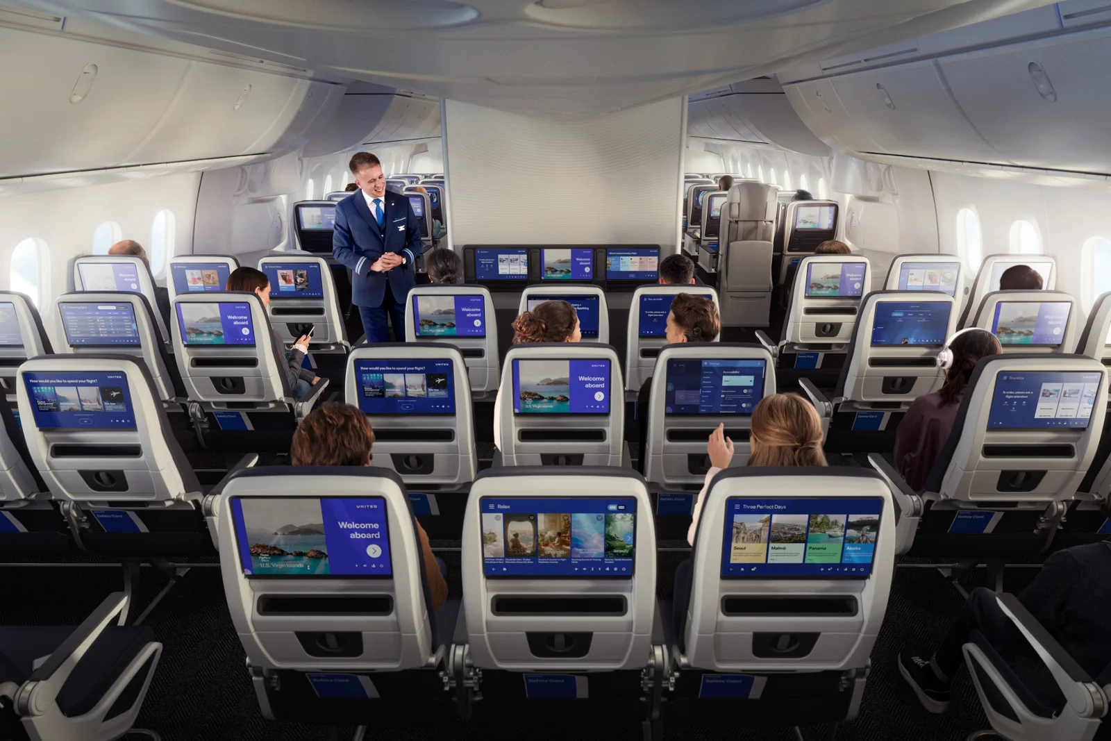 neue United Economy Class Kabine Boeing 787