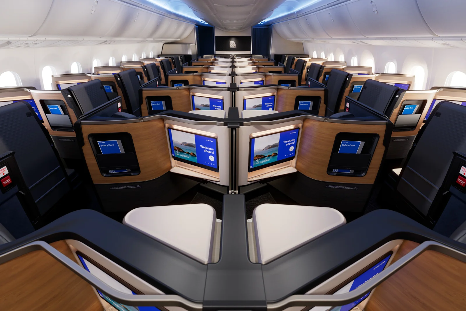 neue United Airlines Polaris Business Class Kabine