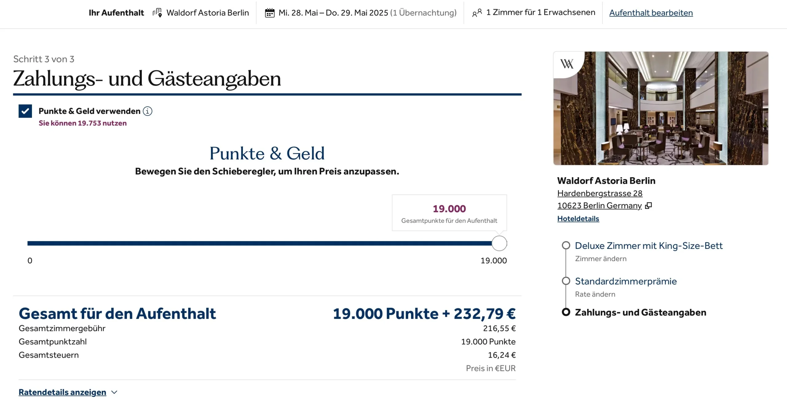 Hilton Honors Points & Money Funktion Waldorf Astoria Berlin