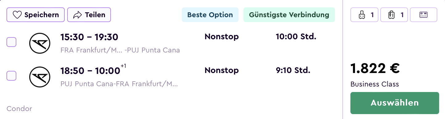 Condor business Class Frankfurt - Punta Cana