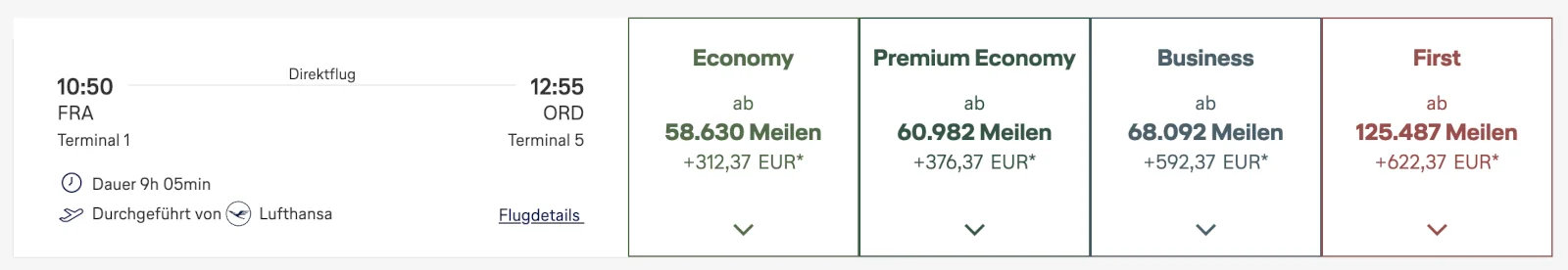 dynamische Miles & More Award Preise Frankfurt - Chicago