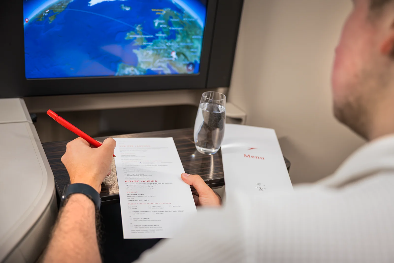 Austrian Airlines Business Class Kreuzlfrühstück Langstrecke