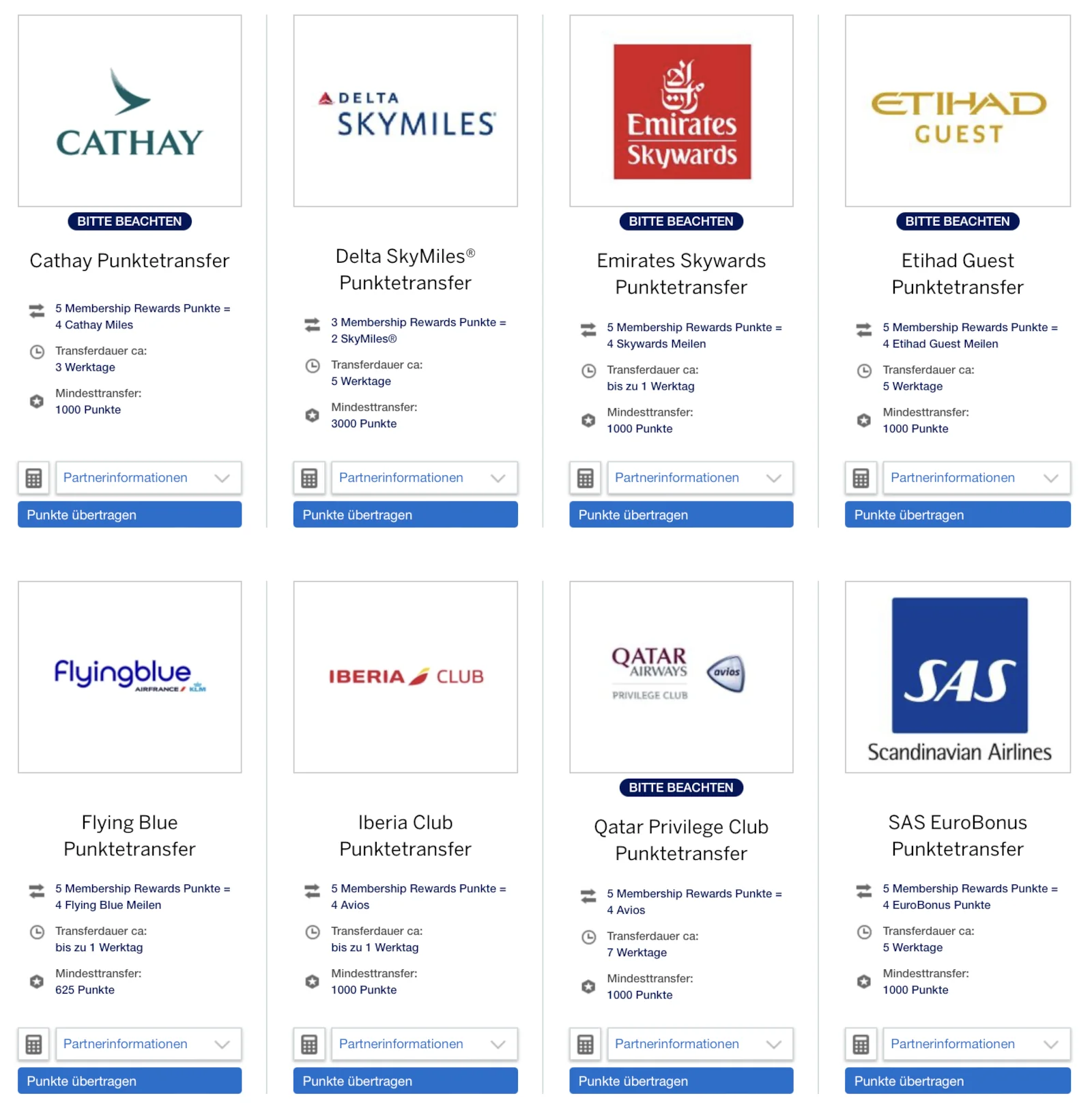 American Express verschlechtert Membership Rewards Tauschverhältnis zu vier Airline Partnern