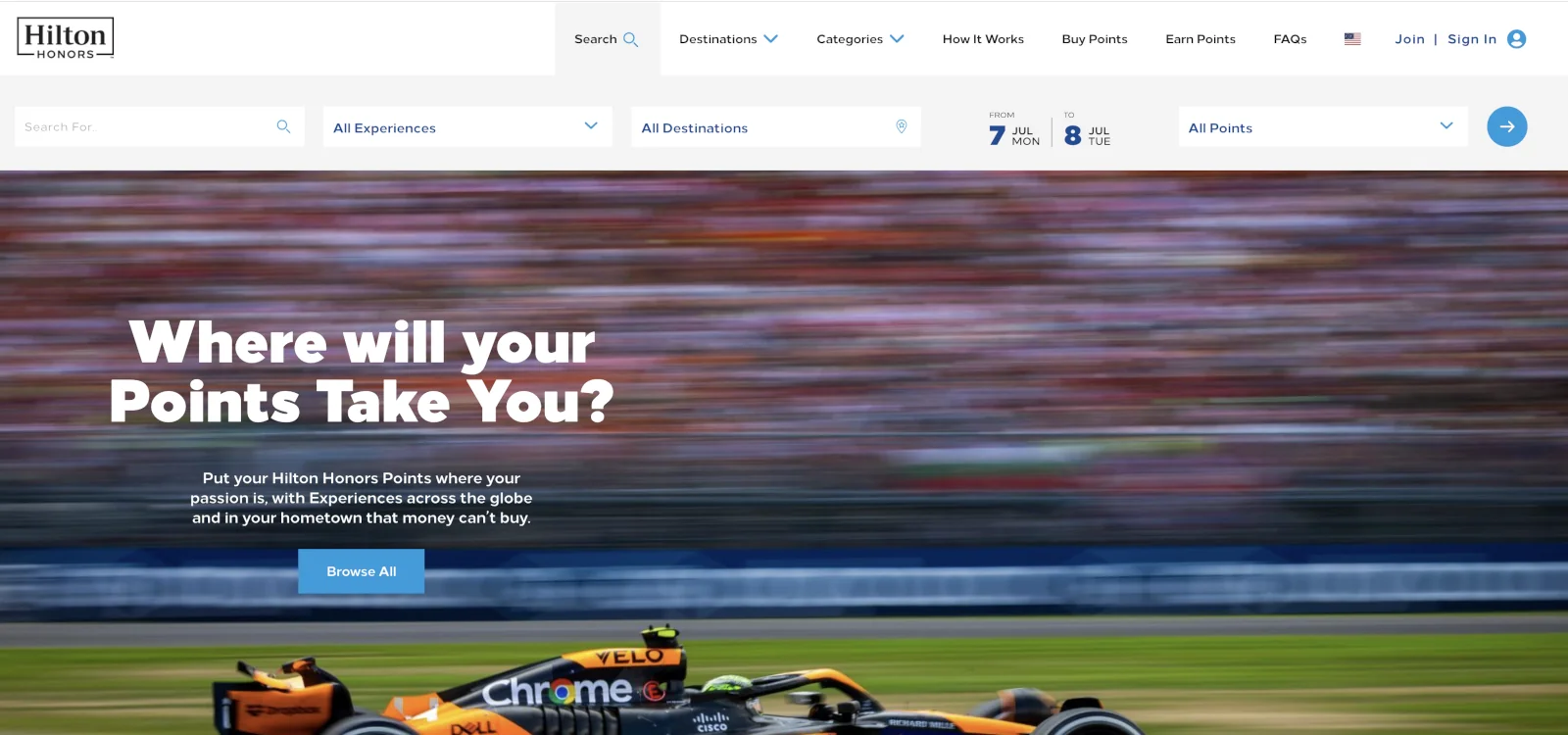 Hilton Honors Experiences Webseite