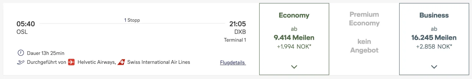 günstig Miles & More Meilen ab Oslo einlösen