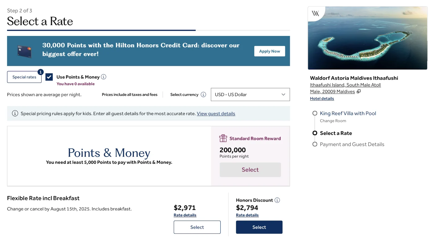 Waldorf Astoria Maldives Ithaafushi mit Hilton Honors Punkten buchen
