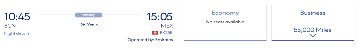 Barcelona - Mexiko Stadt Emirates mit Aegean Meilen buchen