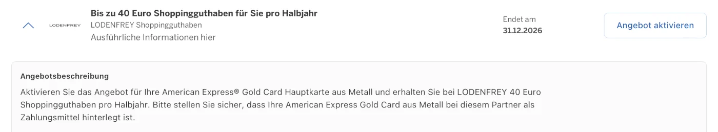 Amex Gold Card Lodenfrey Shoppingguthaben einlösen