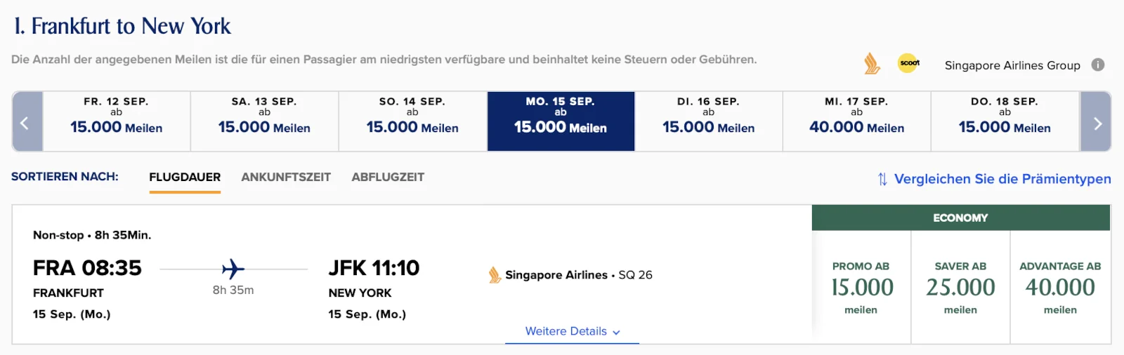 Singapore Airlines Prämienflug Spontaneous Escapes Frankfurt - New York