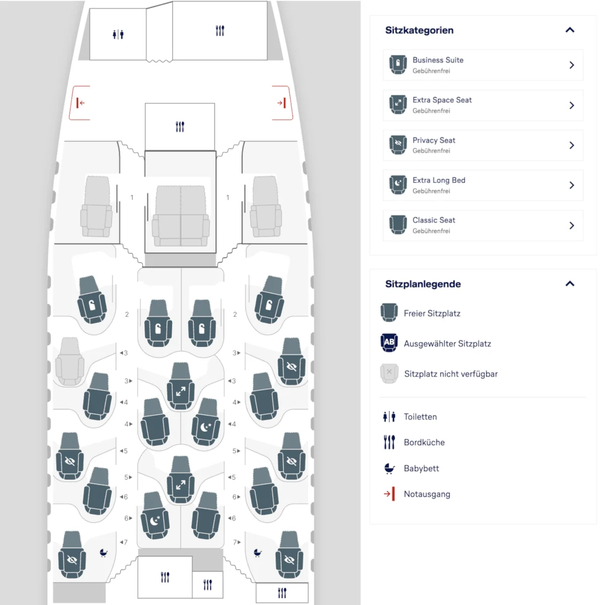 SWISS Senses Business Class Kabine Airbus A350 Europastrecken Sitzplan