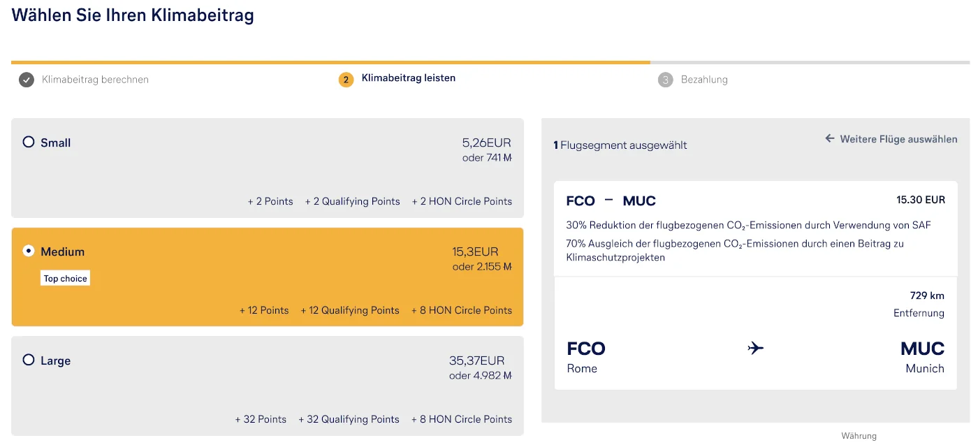 Pakete Miles & More Meilen und Points für CO2-Ausgleich Flüge kompensieren