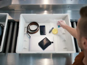 Sicherheitskontrolle am Flughafen vor dem Flug