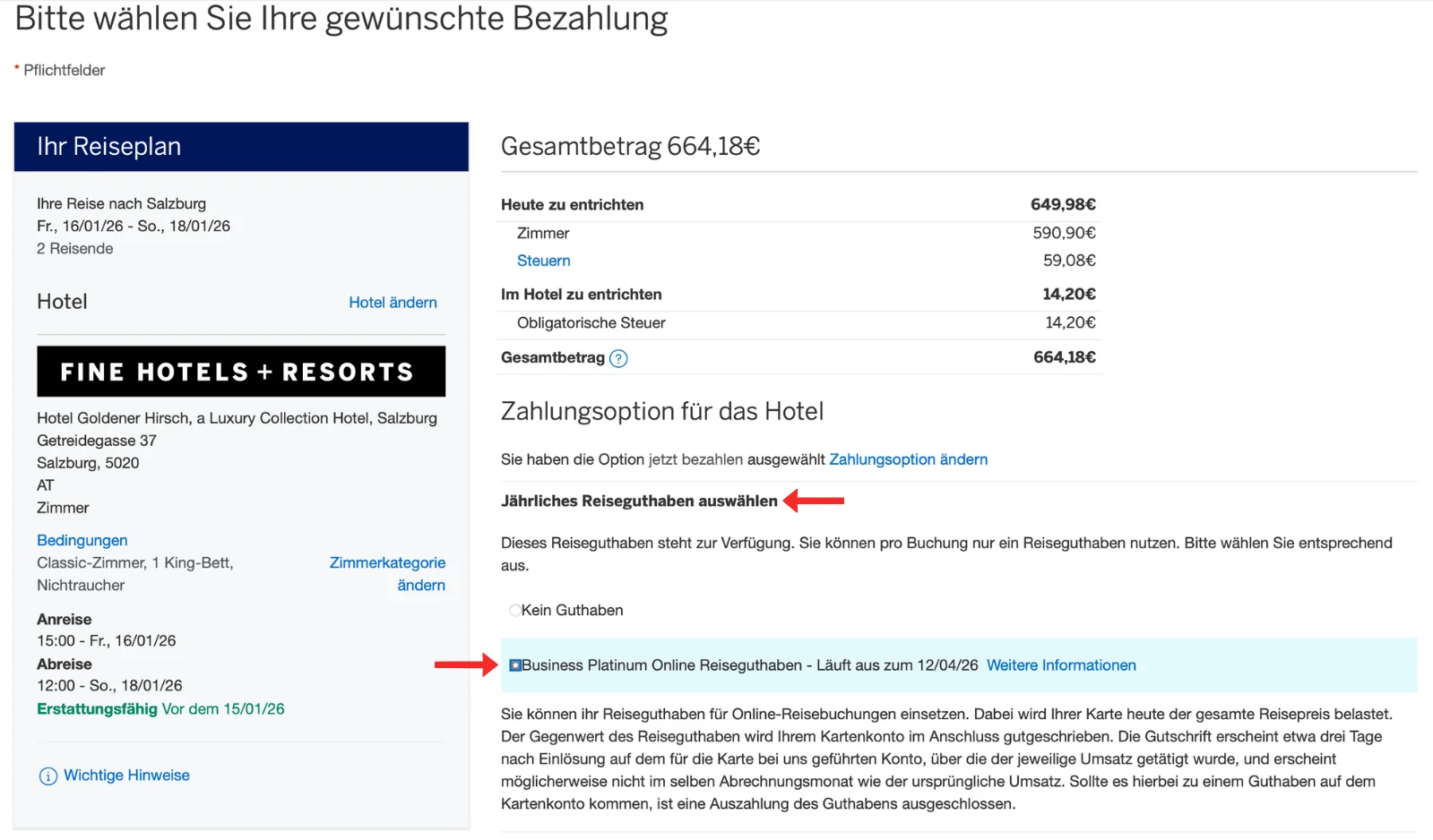 Amex Platinum 200 Euro Reiseguthaben für Fine Hotels + Resorts Buchung einlösen