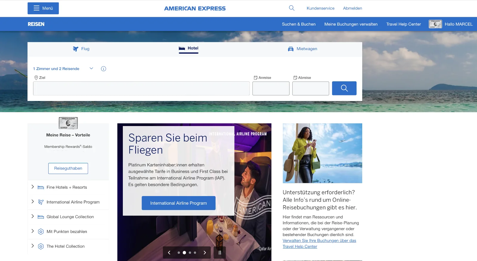 das 200 Euro Reiseguthaben der Amex Platinum Card über das Amex Travel Reiseportal einlösen