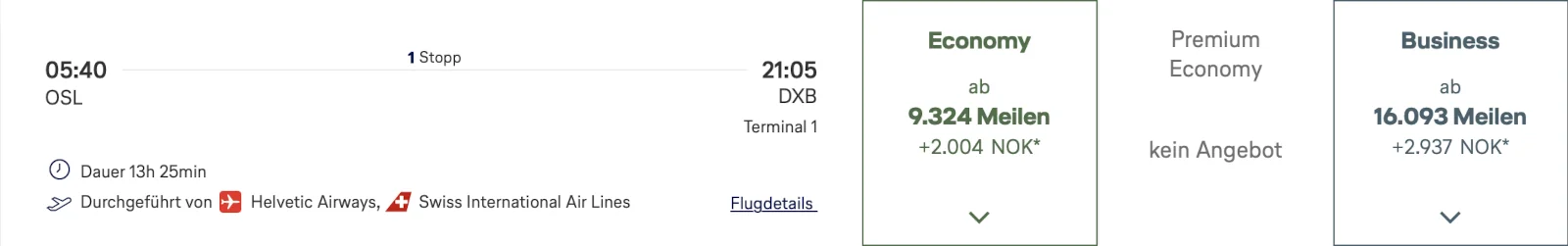 Miles & More Prämienflug Oslo - Dubai