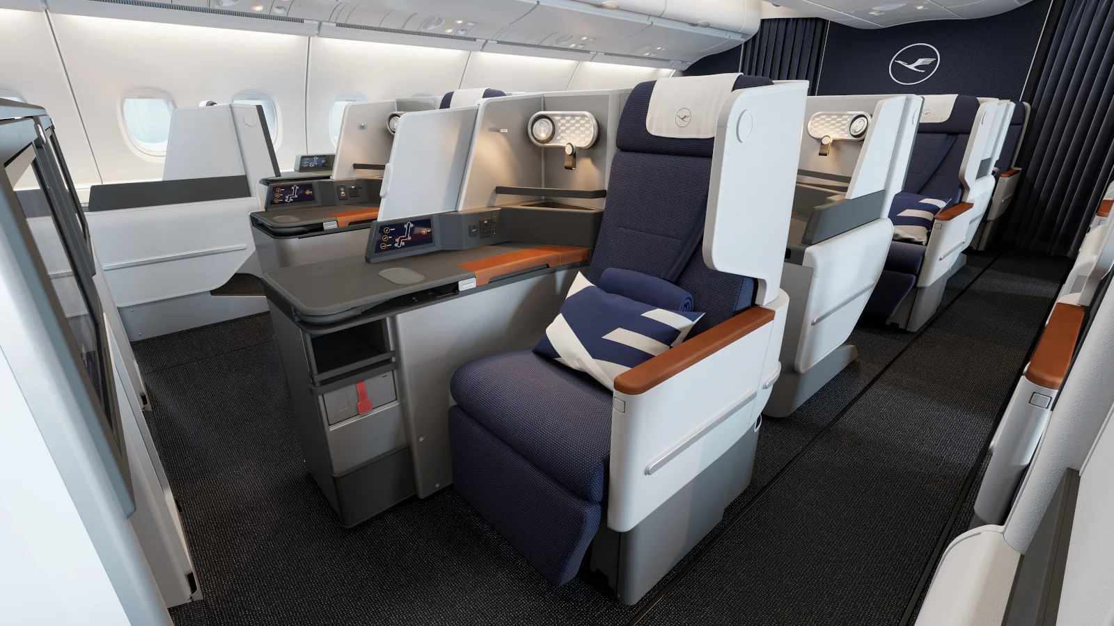 neue Business Class Lufthansa Airbus A380 in der Mitte